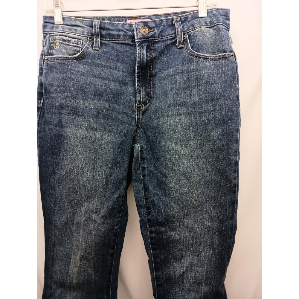 Juicy Couture Lunita Flare Jeans Medium Wash Rhinestone Logo Back Pocket 9/29
